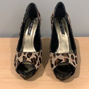 Leopard print open toe high heels